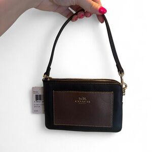 Coach Black Wristlet with Brown Front Pocket